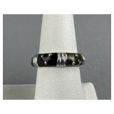 18K WG Hidalgo Black Enamel Bamboo Style Ring