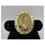 18K YG Miniature Portrait Pendant/Brooch Combo