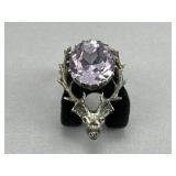 Signed Scottish Stag Head Kilt Amethyst Pin/Brooch
