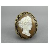 10k Gold Flora Bust Cameo w/ Chain Frame c.1890