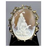 10k Gold/Silver Romantic Boat Scene Cameo c.1890