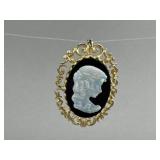 14K Yellow Gold Crushed Opal Onyx Cameo Pendant