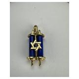 14K YG & Lapis Lazuli Miniature Torah Scroll Charm