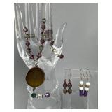 Silver Faceted Glass Bead Necklace Earrings Set