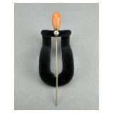 Edwardian Coral Drop Stickpin w/ European Diamond