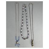 2 Silver Tube Bead Necklaces, USA Beaded Necklace