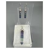 Silver Rainbow Fluorite Pendant & Earrings Set
