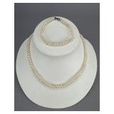 Silver Clasp Cultured Pearl Necklace Bracelet Set