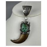 Signed SS Bear Claw Charm Mojave Green Turquoise