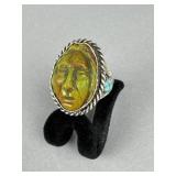 SS Green Jasper Carved Spirit Face Francisco Gomez