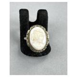 .800 Silver Marcasite Shell Cameo Ring