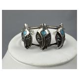 Silver Stylized Quail Turquoise Cuff Bracelet