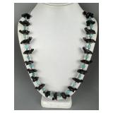 Zuni Silver Black Turtle Turquoise Fetish Necklace