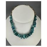 Sterling Silver Bead and Turquoise Nugget Necklace