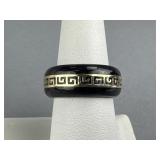 14K Greek Key Design on Black (Blue Hue) Jade Band