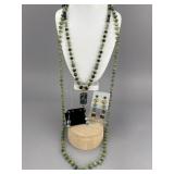 Kambaba Jasper Necklace Earrings Set, Glass Beads