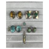 Silver Turquoise Malacite Earrings Charms