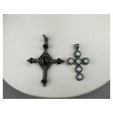 Silver Black Onyx Cross and Crushed Opal Cross