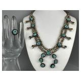 Navajo Silver Squash Blossom Necklace and Ring