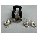 Chinese Junk Ship Silver Charm & Scrimshaw Set
