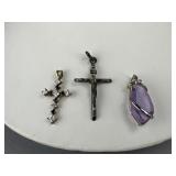 Silver Crucifix, Amethyst Pendant and GP Cross