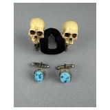 Pr. Figural Skull Resin & Pr. Turquoise Cuff Links