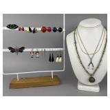Silver and Gold Tone Earrings, Necklace, Pins