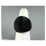 Lalique France Signed Black Fluted Dome Ring