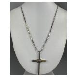 Silver Fancy Box Necklace w/ Black Stone Cross