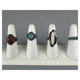 Turquoise, Carnelian, Mother of Pearl Silver Rings