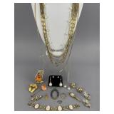 Gold Tone Costume Necklaces, Brooches, Earrings...