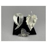 2 Beau Sterling Signed Brooches & 925 Bird Pin