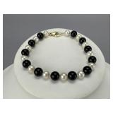 14K YG Cultured Pearl & Black Onyx Bead Bracelet