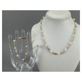 1/20th 14K Pearl Station Necklace & Bracelet Set