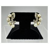 14K White Gold Pearl Diamond Clip On Earrings