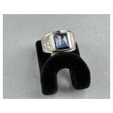 White Gold Cabochon Sapphire Diamond Accent Ring