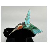 .980 Silver Turquoise Malachite Hummingbird Pin