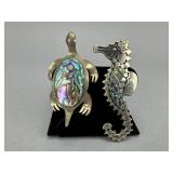 Silver Figural Seahorse & Sea Turtle Pin/Brooch
