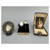 Gold Tone Mini Portrait Cameo Jewelry, Bar Brooch