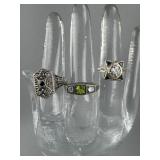 3 Sterling Silver Ladies Art Deco Design Rings