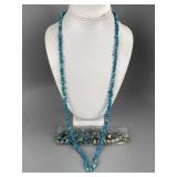 Beaded Turquoise Necklace, Silver Turquoise Beads