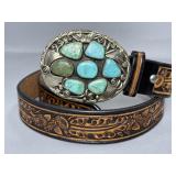 Navajo JVB Turquoise Belt Buckle on Belt