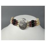 3 Strand Bone Hairpipe Choker with Metal Concho