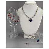 Silver Bead Ball Necklace, Heart Charm, Earrings..