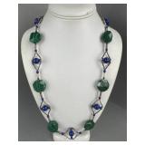 Malachite, Lapis and Silver Beaded Necklace
