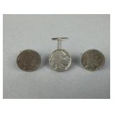 1937 F Buffalo Nickel Cuff Links & Tie Tac Pin