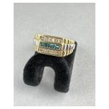 14K Two Tone Blue & White Diamonds Gents Ring