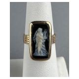 14K Yellow Gold Carved Hardstone Cameo Ring