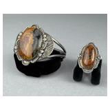 Silver Brecciated Jasper Cuff Bracelet Ring Set