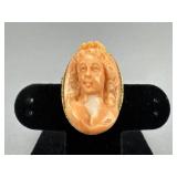 10K Gold Carved Coral Cameo Brooch-Pendant